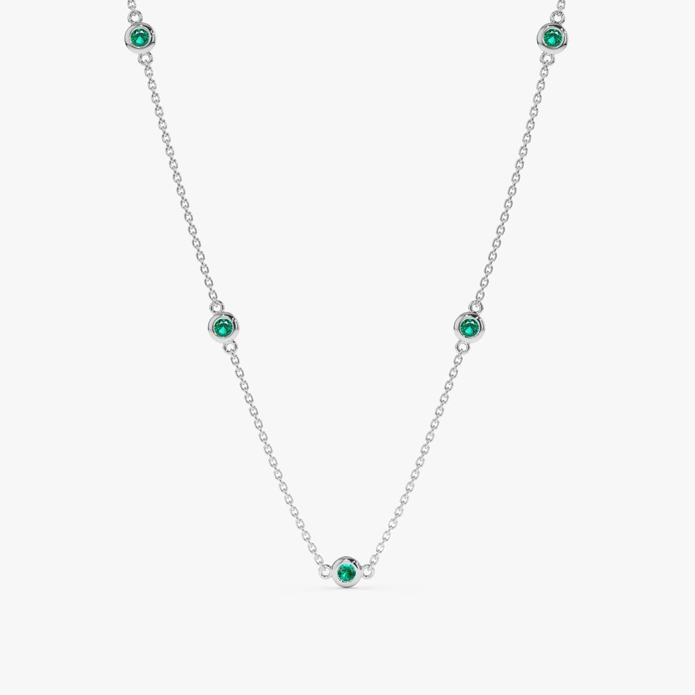 Solid Gold Emerald Station Necklace (D94BEE)