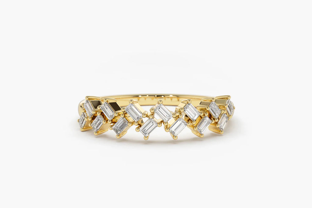 Solid Gold Zig Zag Baguette Diamond Ring (A3656F)