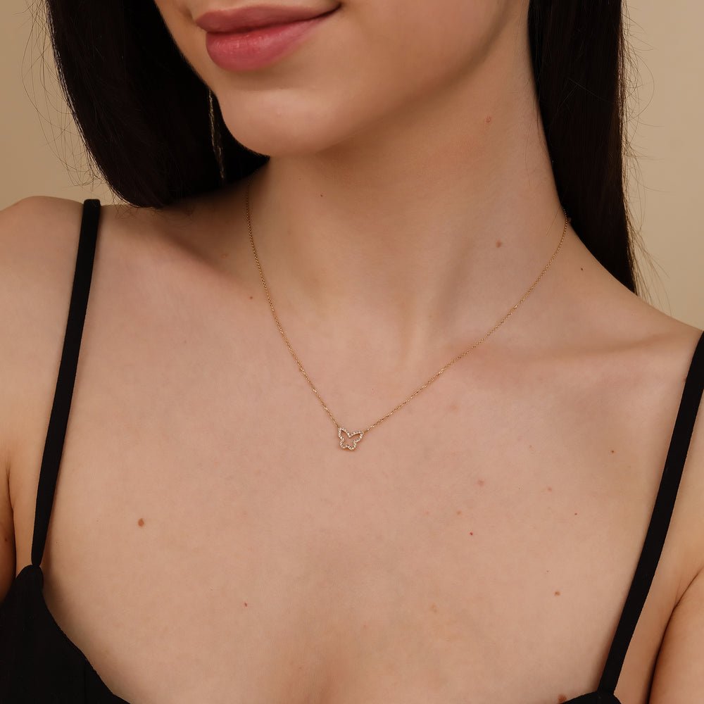 Solid Gold Diamond Butterfly Cutout Necklace (EC247D)