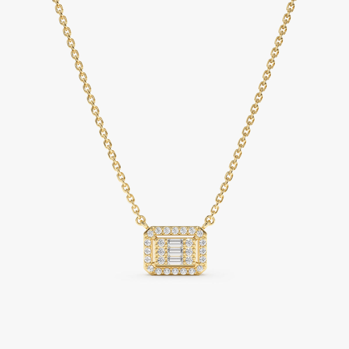 Solid Gold Geometric Baguette Diamond Necklace (1DA457)