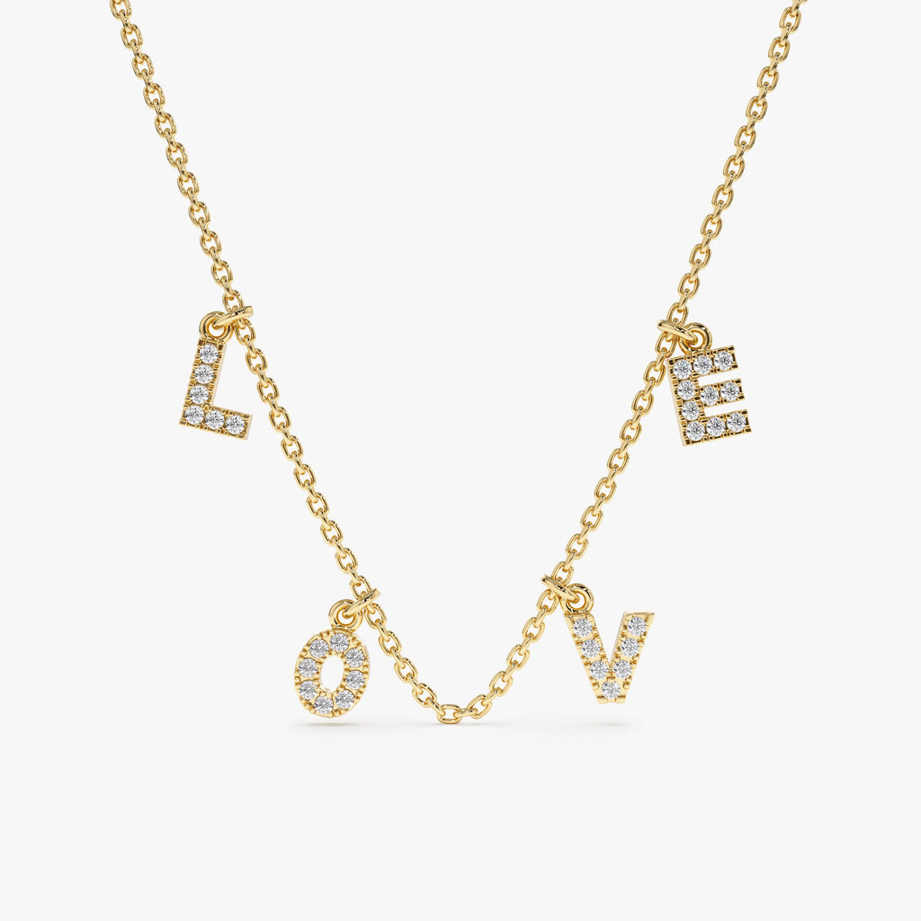 Solid Gold LOVE Diamond Charm Necklace (095802)