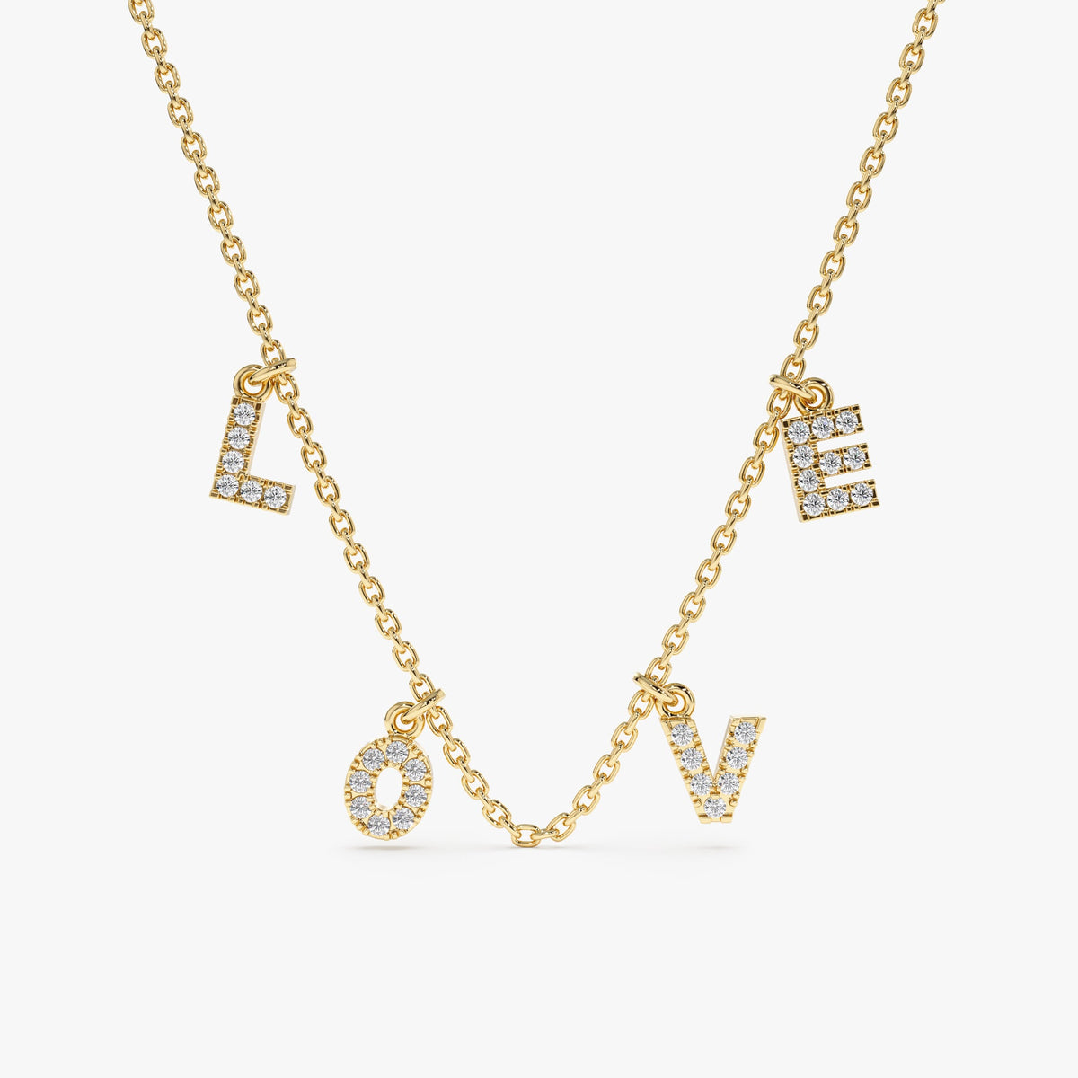 Solid Gold LOVE Diamond Charm Necklace (095802)