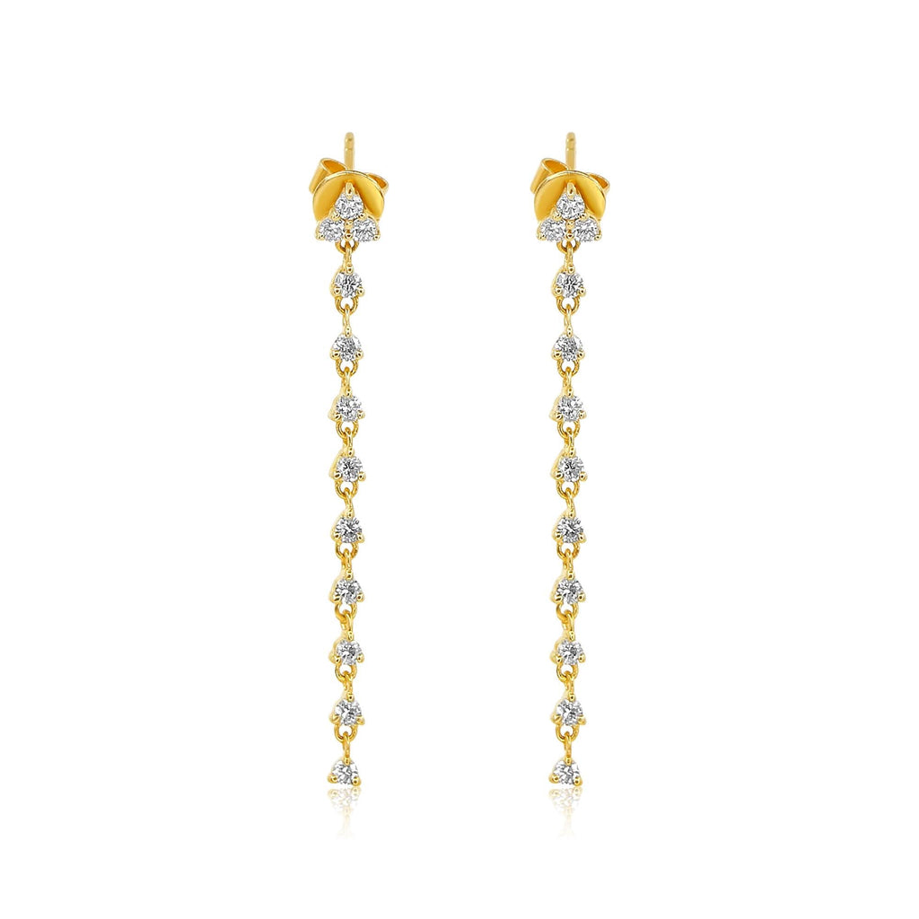 Solid Gold Diamond Trio Prong Drop Earrings
