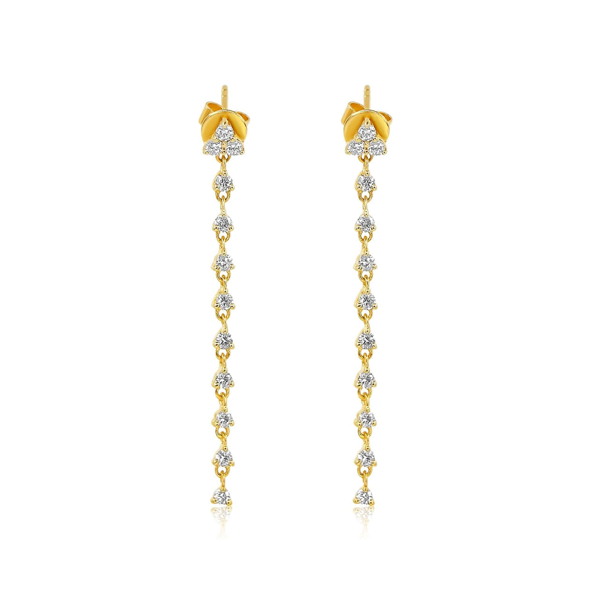 Solid Gold Diamond Trio Prong Drop Earrings