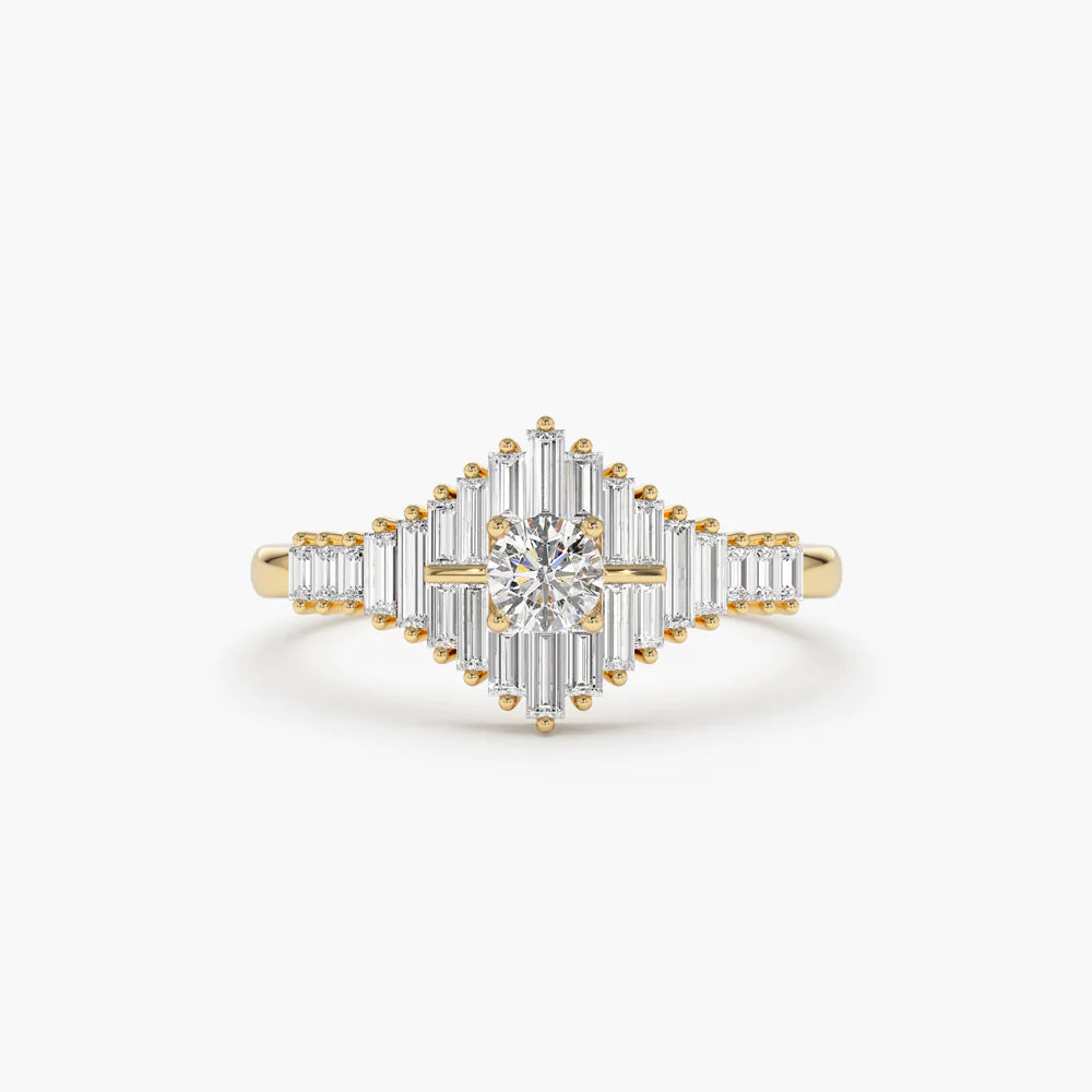 Solid Gold Art Deco Inspired Baguette Diamond Ring