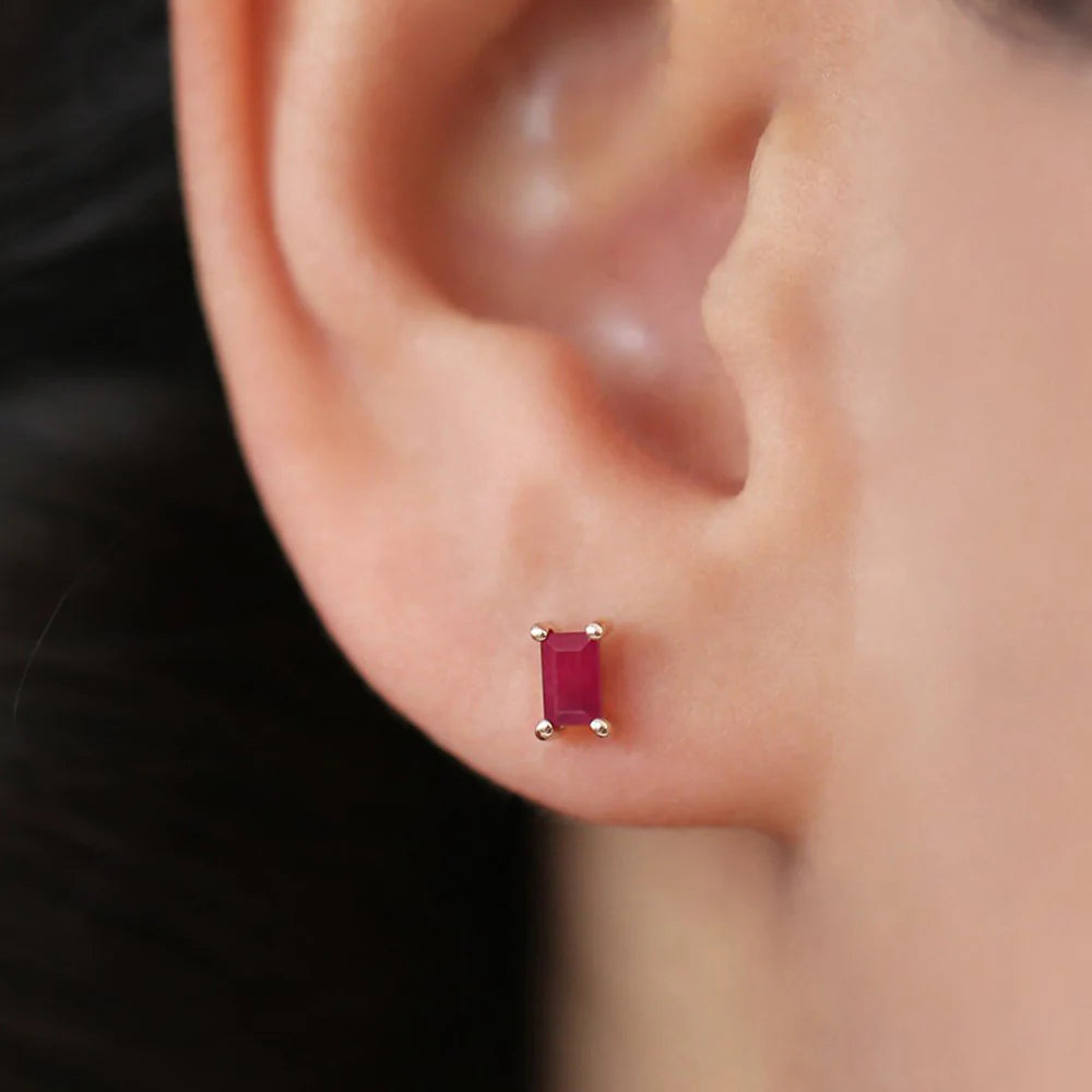 Solid Gold Baguette Ruby Earrings