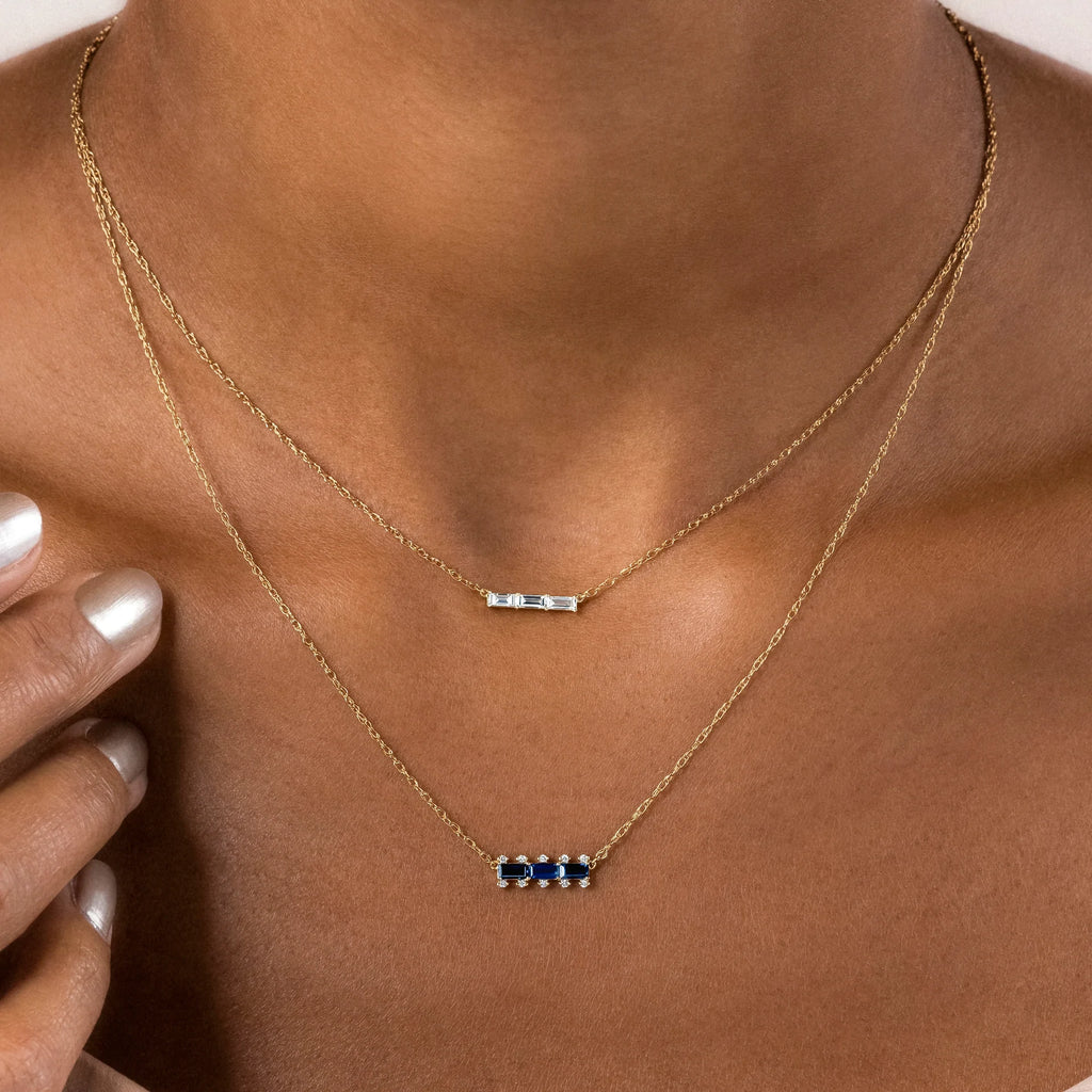 Solid Gold Blue Sapphire Bookend Necklace