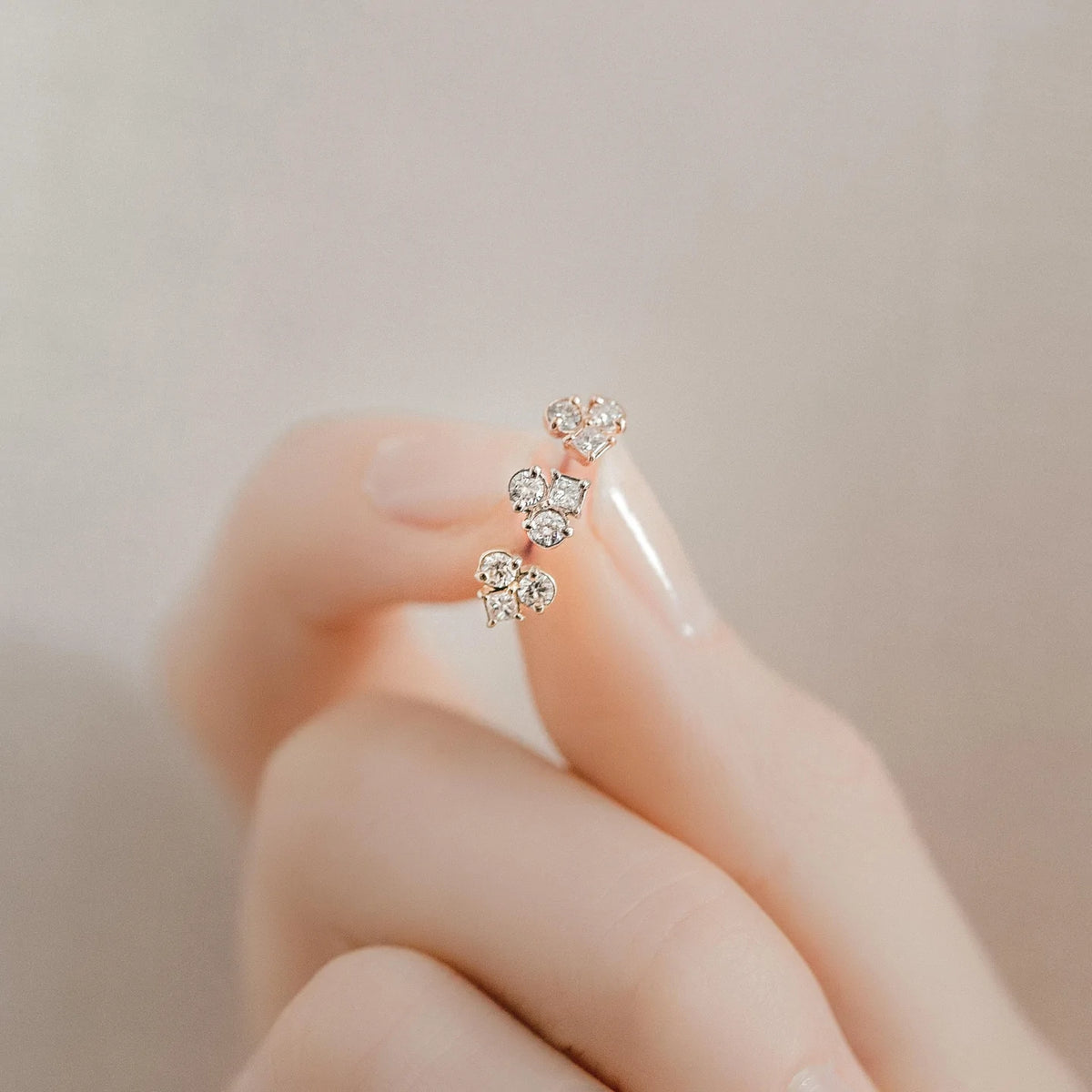 Solid Gold Moissanite Diamond Gold Mosaic Studs