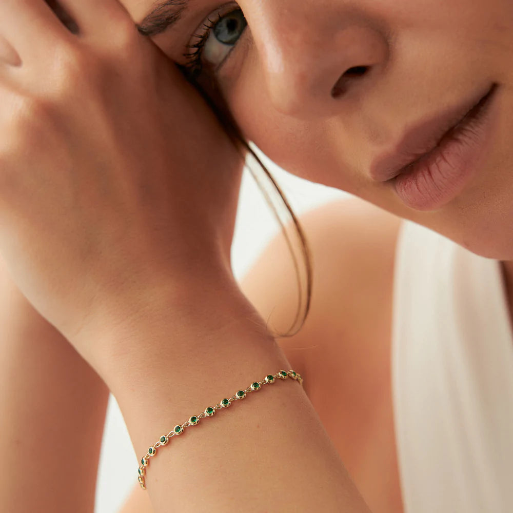 Solid Gold Bezel Set Emerald Tennis Necklace
