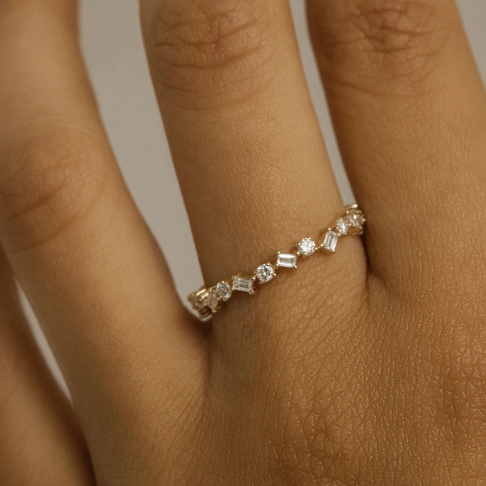 Solid Gold Baguette and Round Diamond Full Eternity Ring