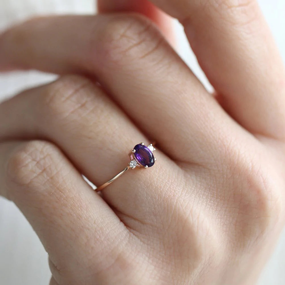 Solid Gold Amethyst Oval Ring (F225FB)
