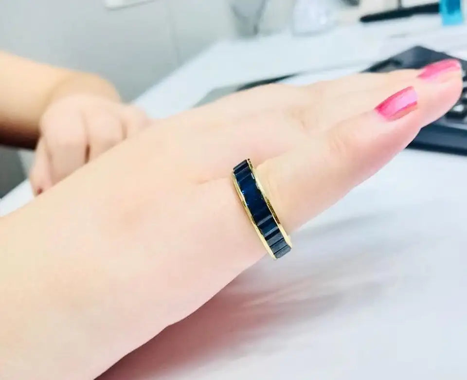 Solid Gold Emerald-Cut Sapphire Eternity Band Ring