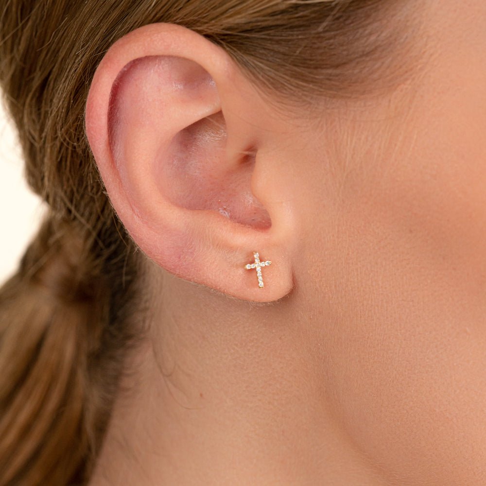 Solid Gold Diamond Cross Studs