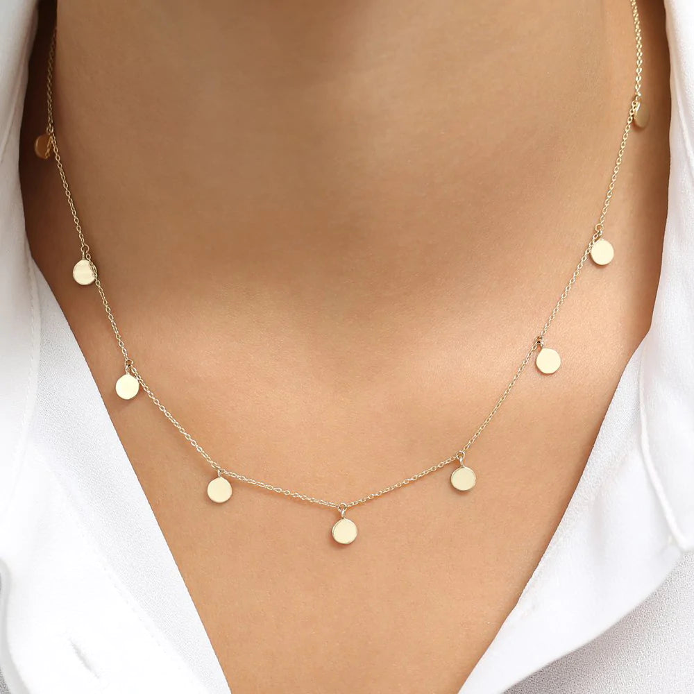 Solid Gold Coin Disc Choker Necklace