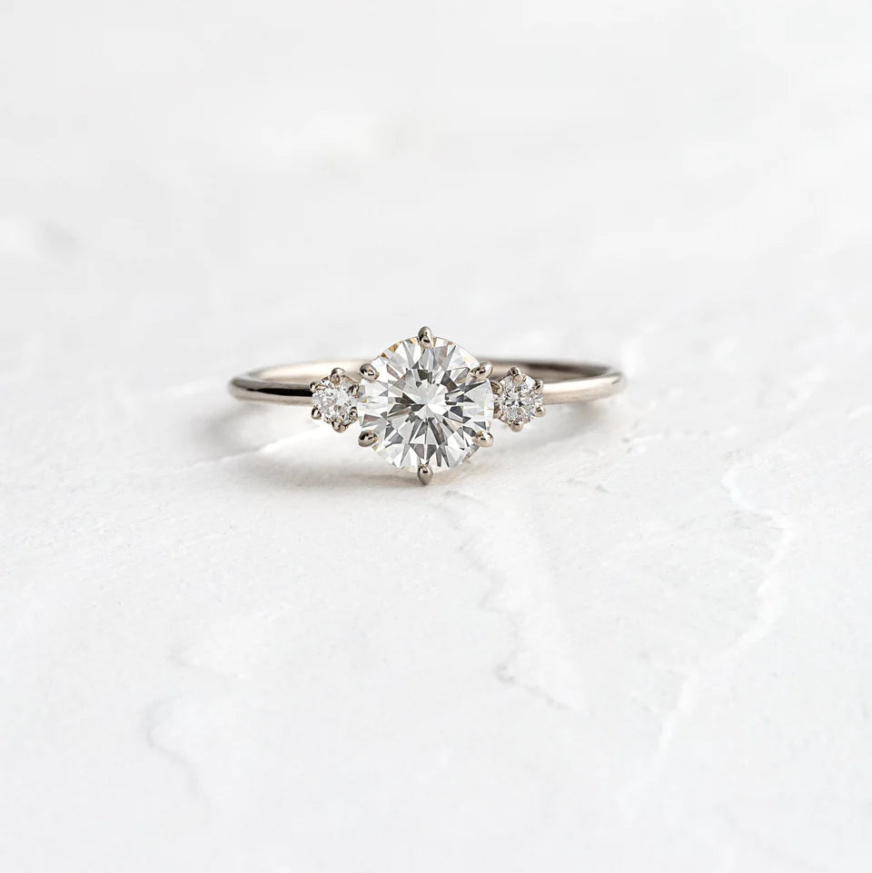 Solid Gold Tempo Ring, 1ct. Round Cut Diamond Moissanite Ring