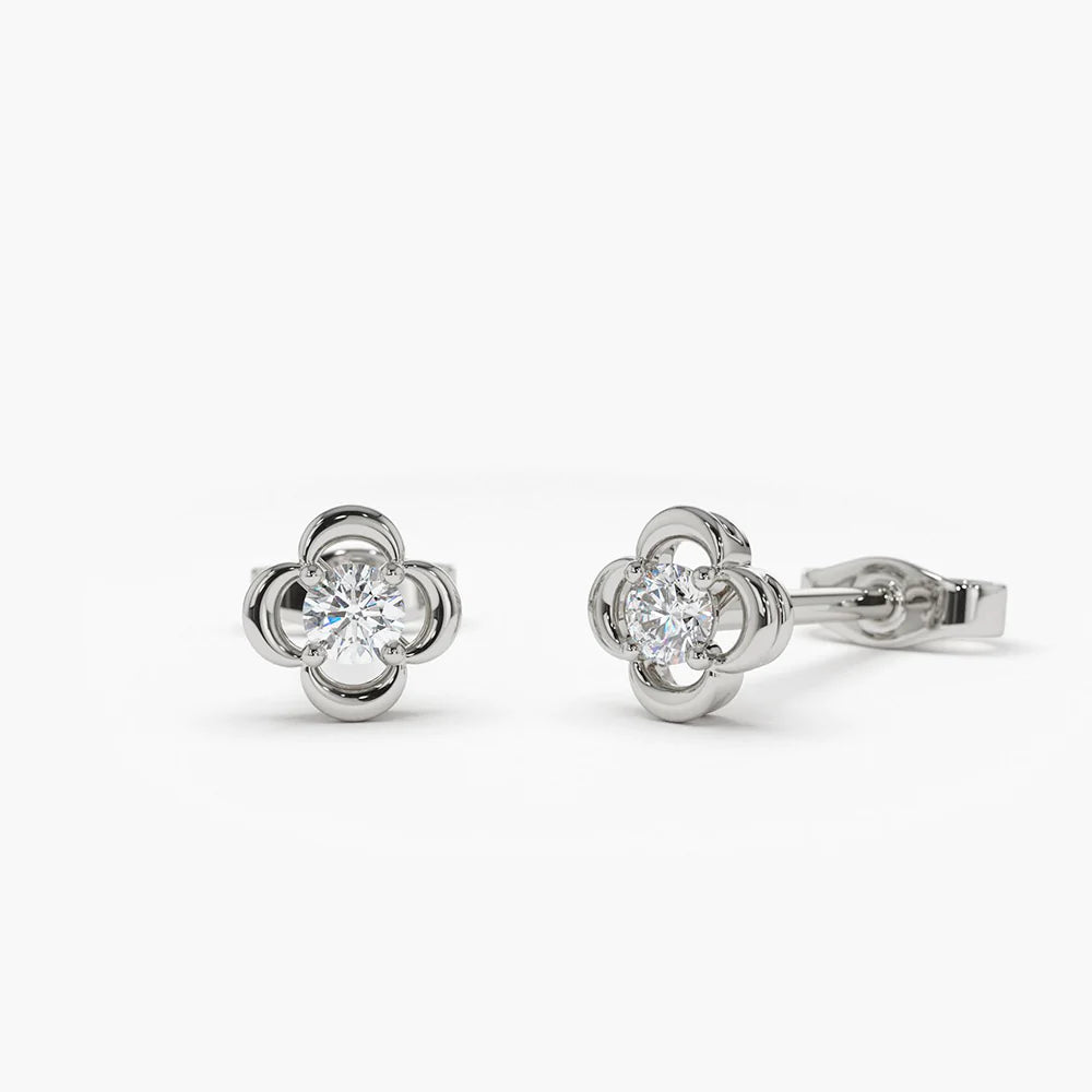 Solid Gold Diamond Clover Stud Earrings