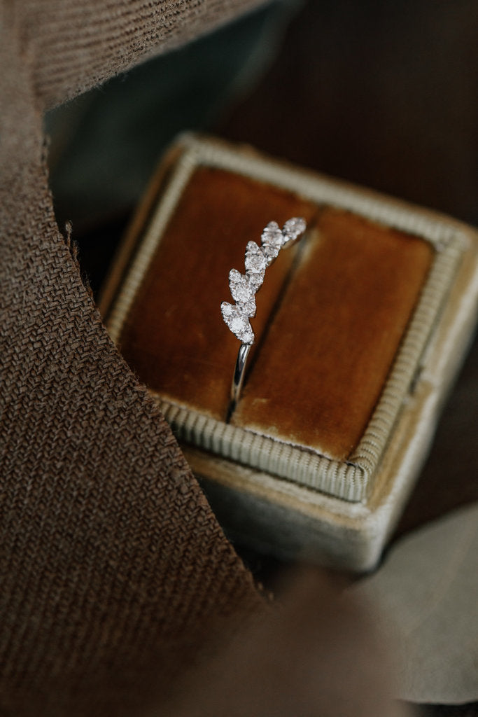 Solid Gold Marquise Shape Pave Diamond Curved Band