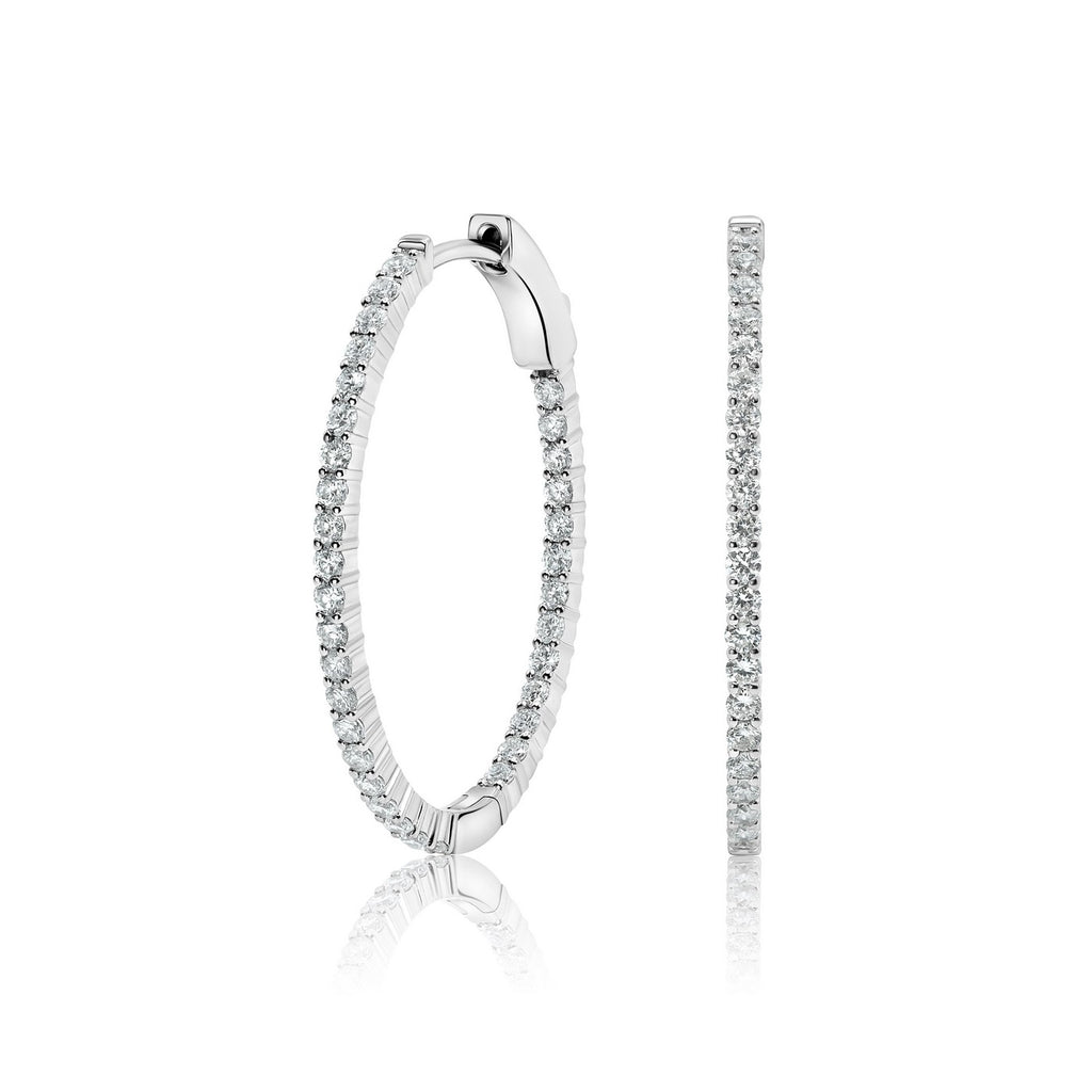 Solid Gold Lab-Created Diamond Medium Oval Hoop Earrings