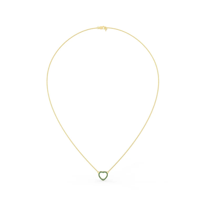 Solid Gold Open Heart Natural Emerald Pendant