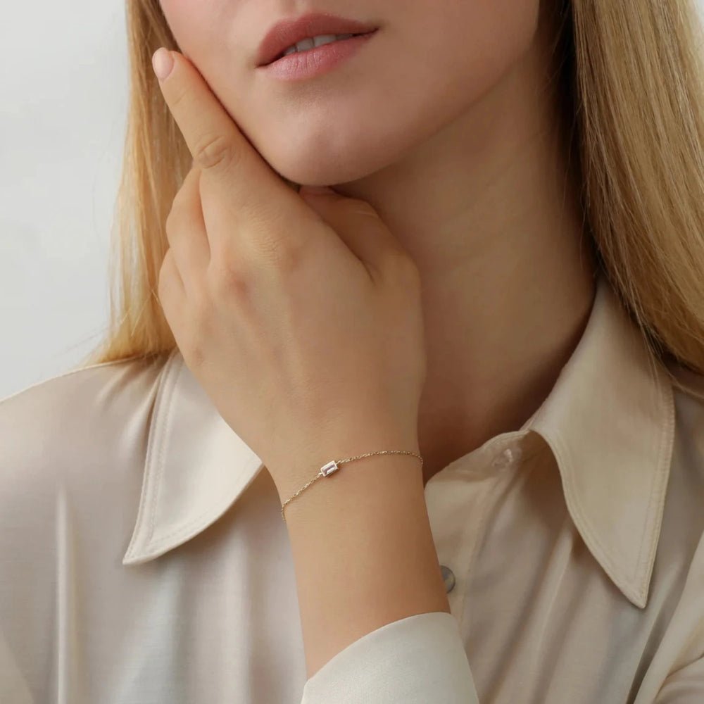 Solid Gold Rose Quartz Birthstone Bracelet