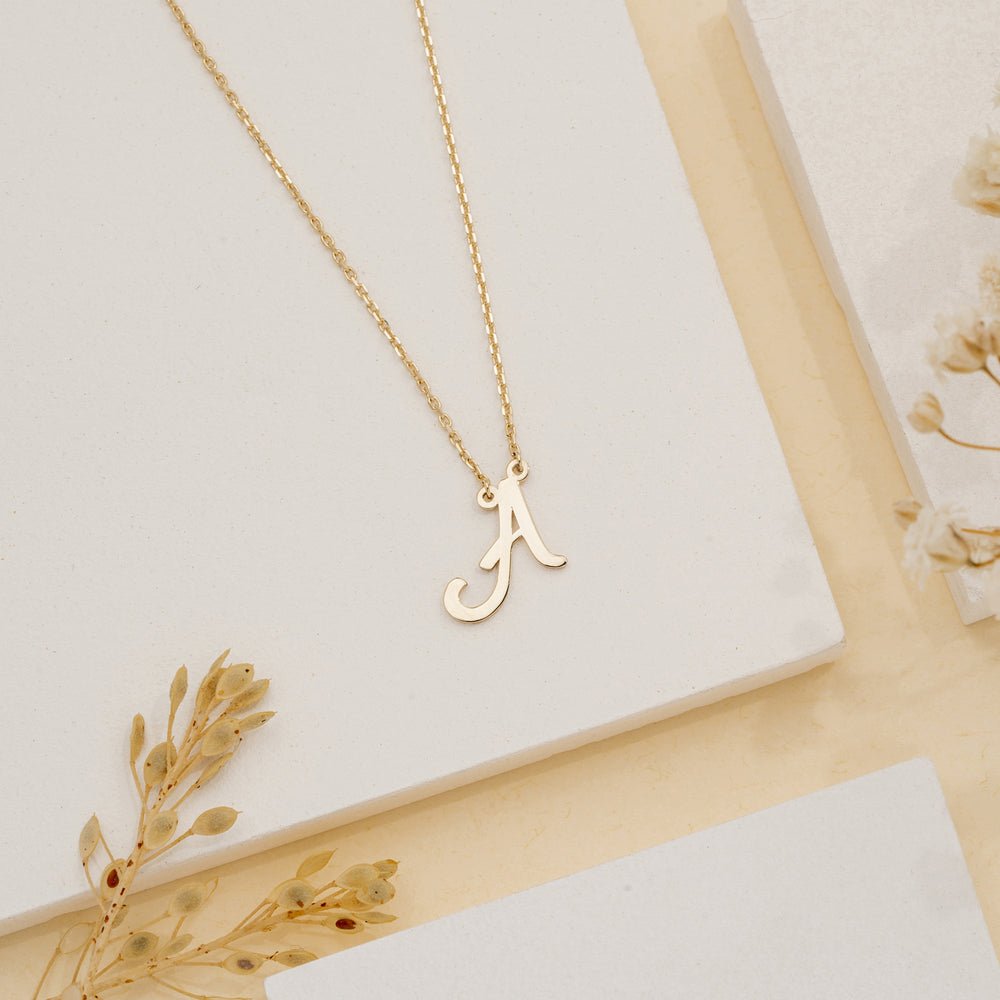 Solid Gold Cursive Initial Necklace (5D753A)