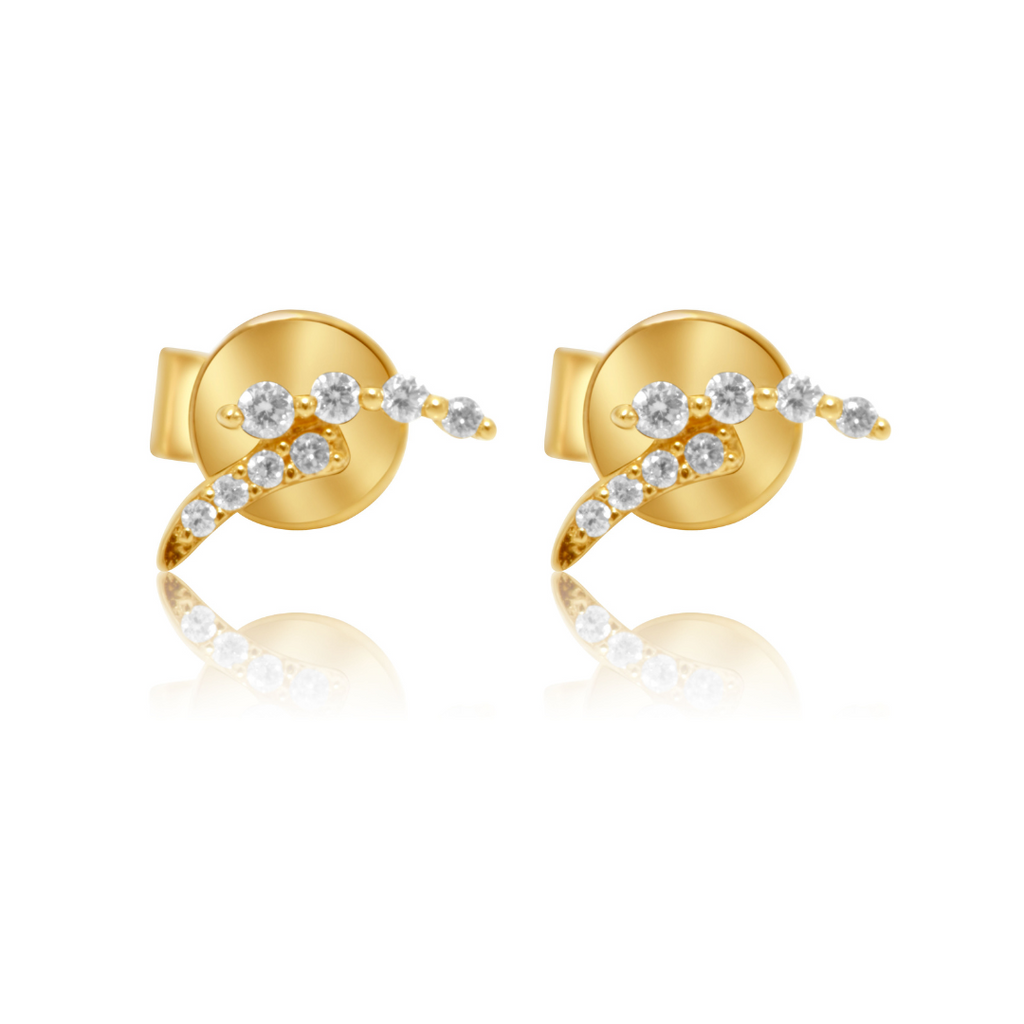 Solid Gold Diamond Mini Double Curve Earring