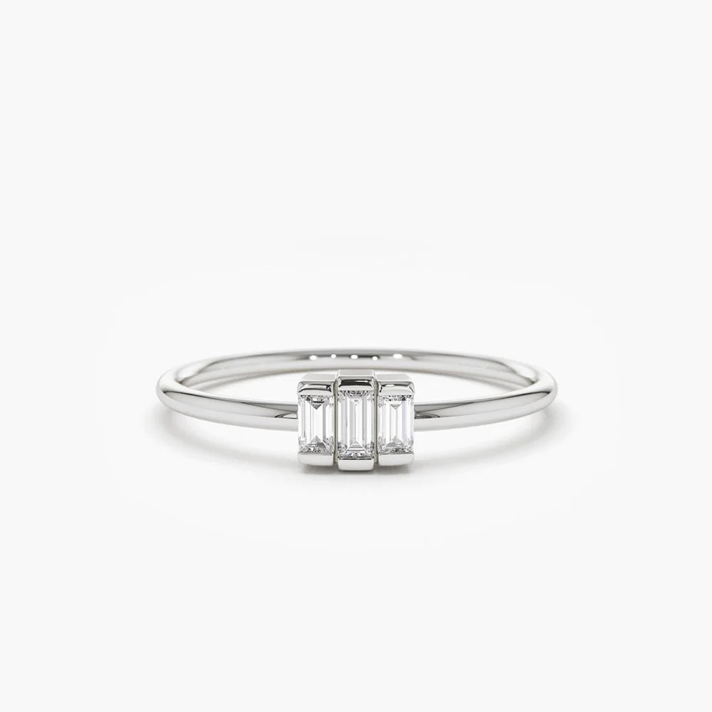 Solid Gold Baguette Trio Diamond Ring