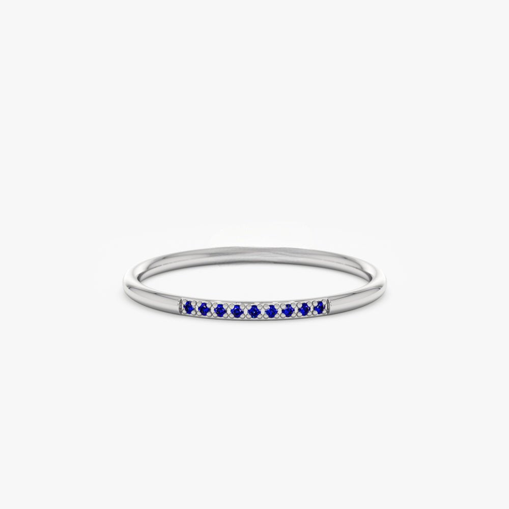 Solid Gold Thin Blue Sapphire Stacking Ring