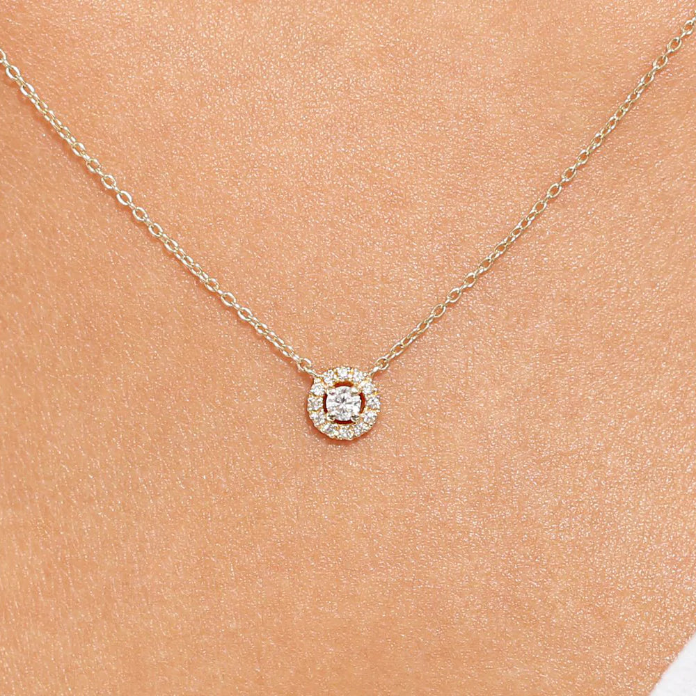 Solid Gold Mini Diamond Halo Necklace