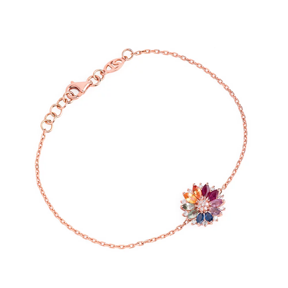 Solid Gold Multi Sapphire Marquise Flower Bracelet