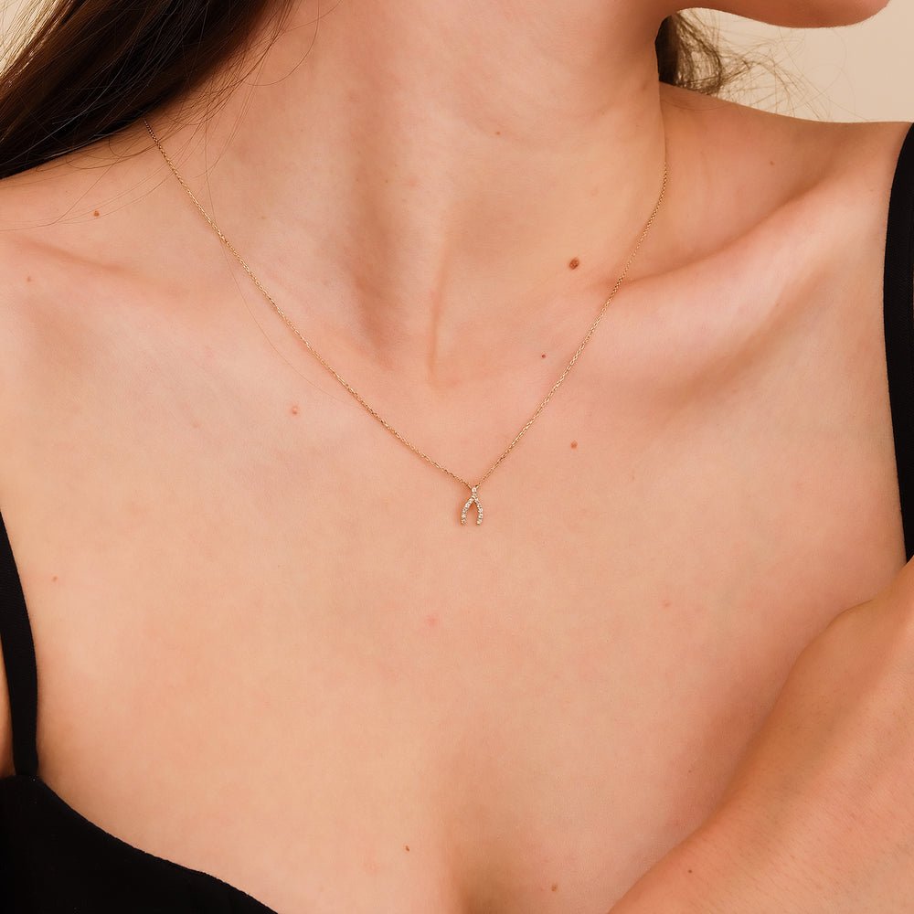 Solid Gold Diamond Wishbone Necklace
