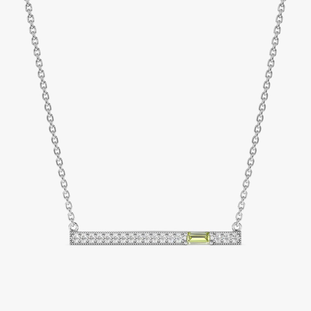 Solid Gold Peridot Diamond Bar Necklace (BA6965)