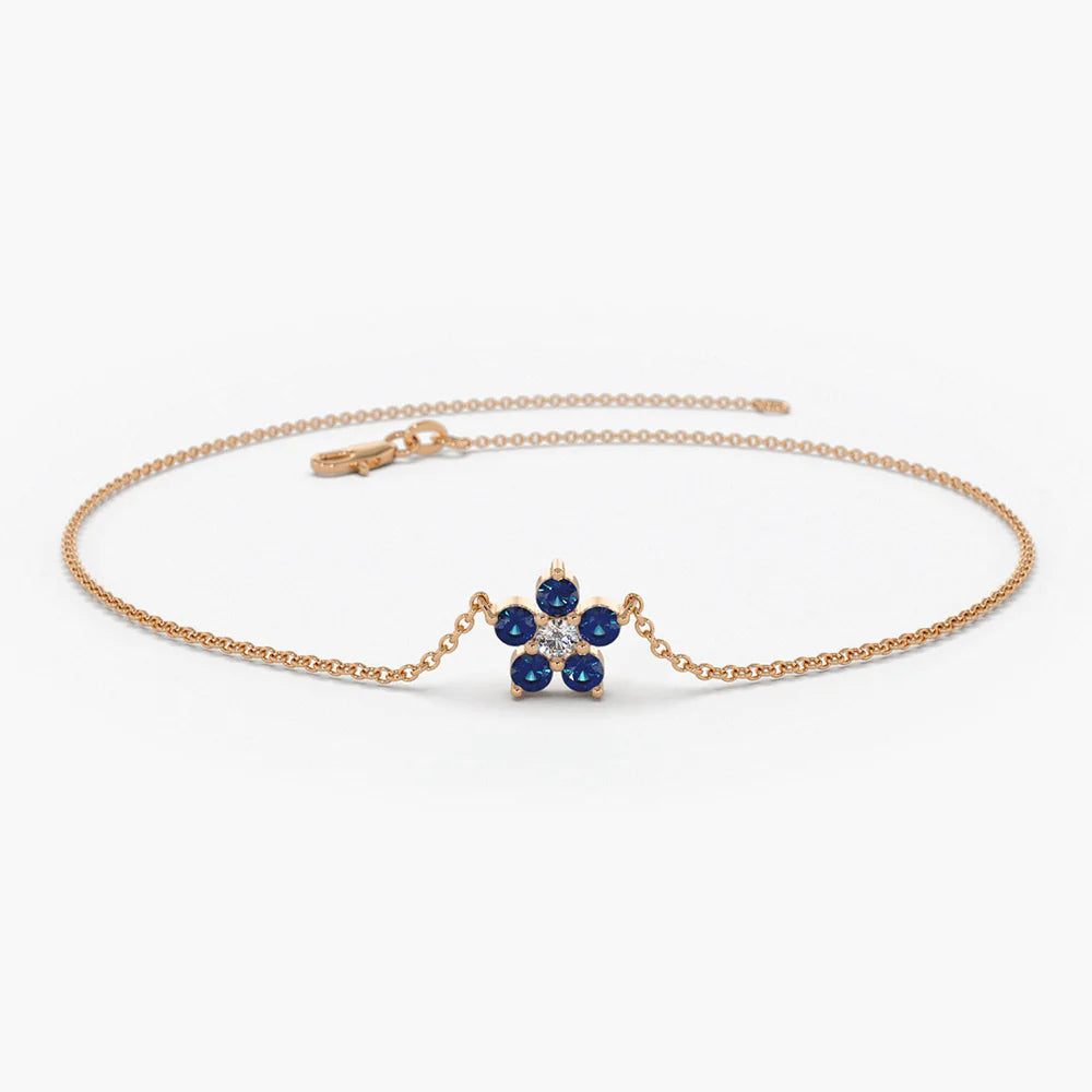 Solid Gold Flower Bracelet | Sapphire Bracelet (104DC9)