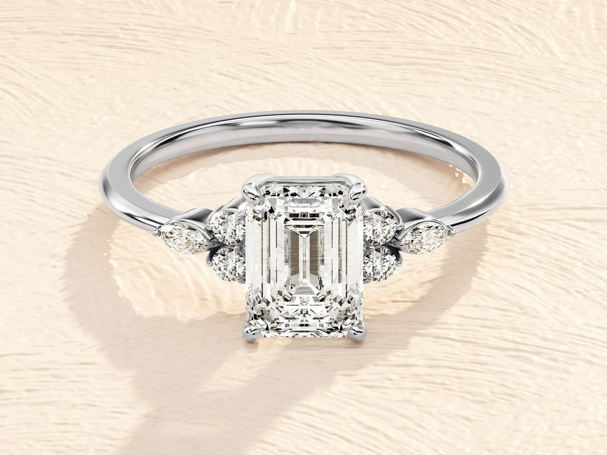 18K Solid Gold 4ct Elongated Cushion Emerald Cut Lab Grown Diamond Ring