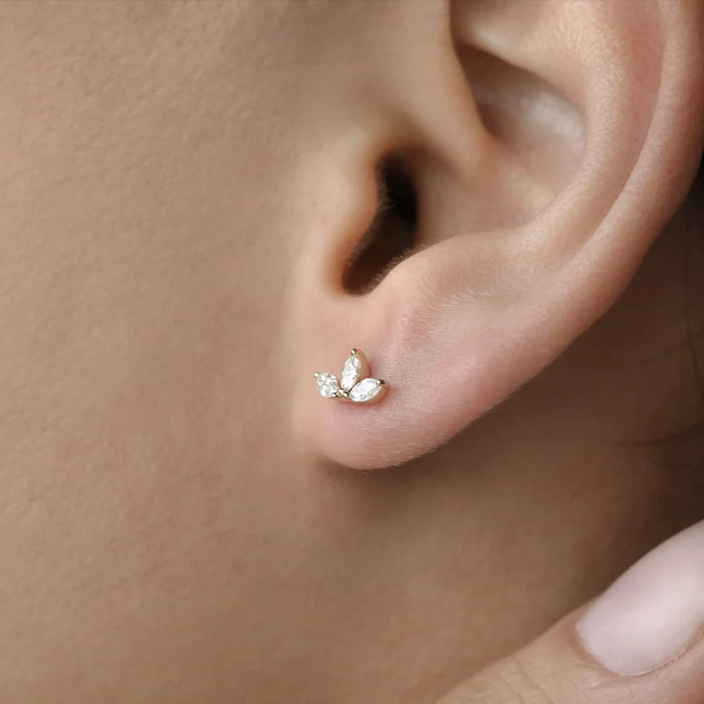 Solid Gold Marquise Crown Stud Earrings