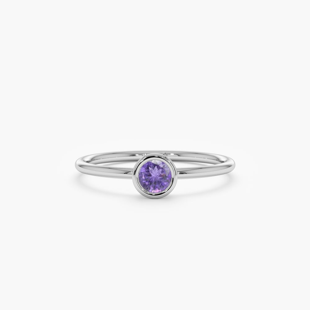 Solid Gold Natural Amethyst Bezel Ring (7022FF)