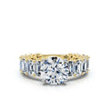 Solid Gold Baguette & Round Cut Lab Grown Diamond Engagement Ring