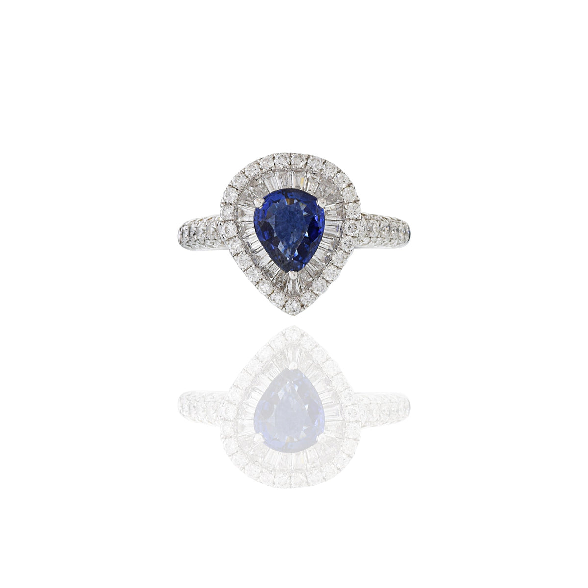 Solid Gold Pear Shaped Blue Sapphire and Diamond Ring (635A0B)