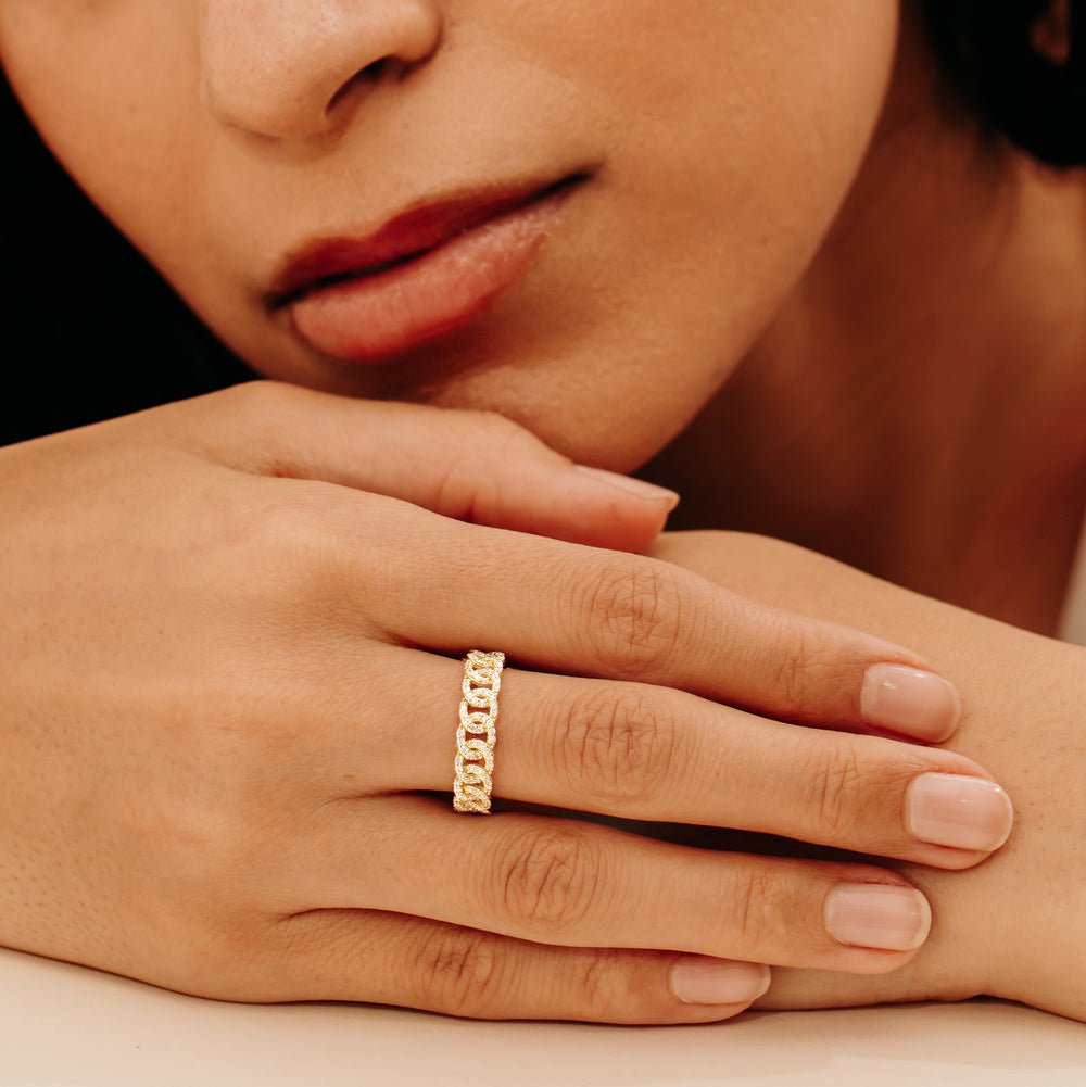 14K Solid Gold Diamond Link Chain Eternity Ring