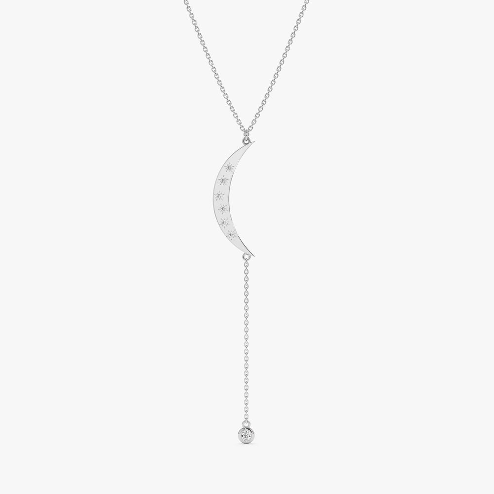 Solid Gold Crescent Diamond Lariat Necklace (F2596E)