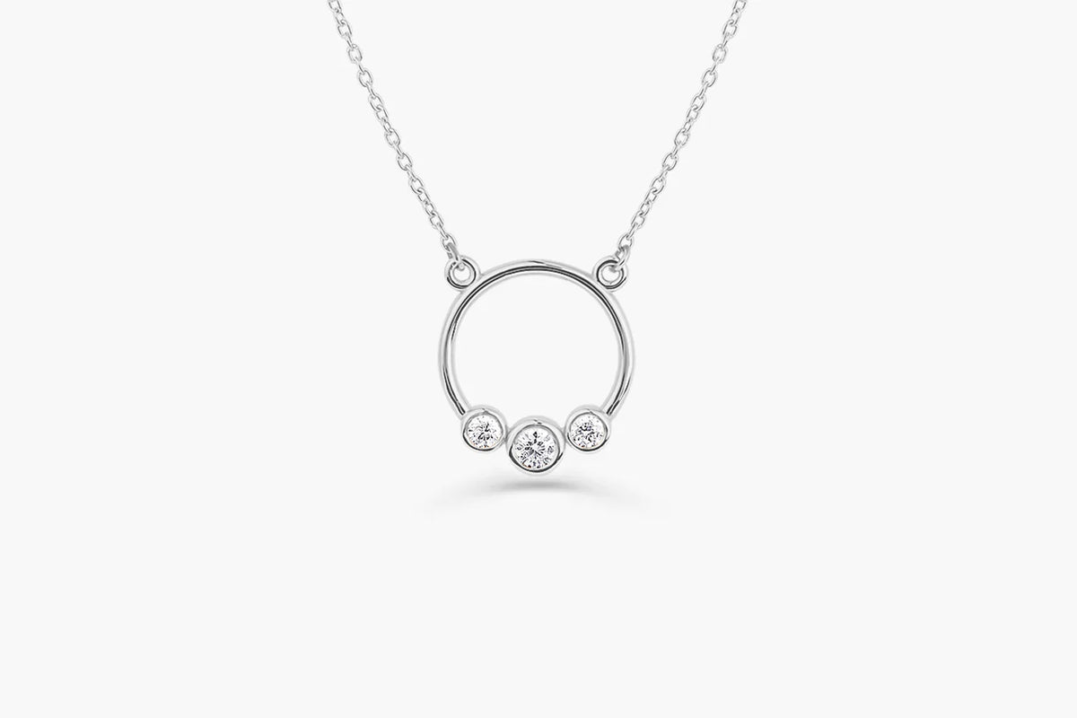 Graduated Trio Bezel Moissanite Circle Necklace, photo 5