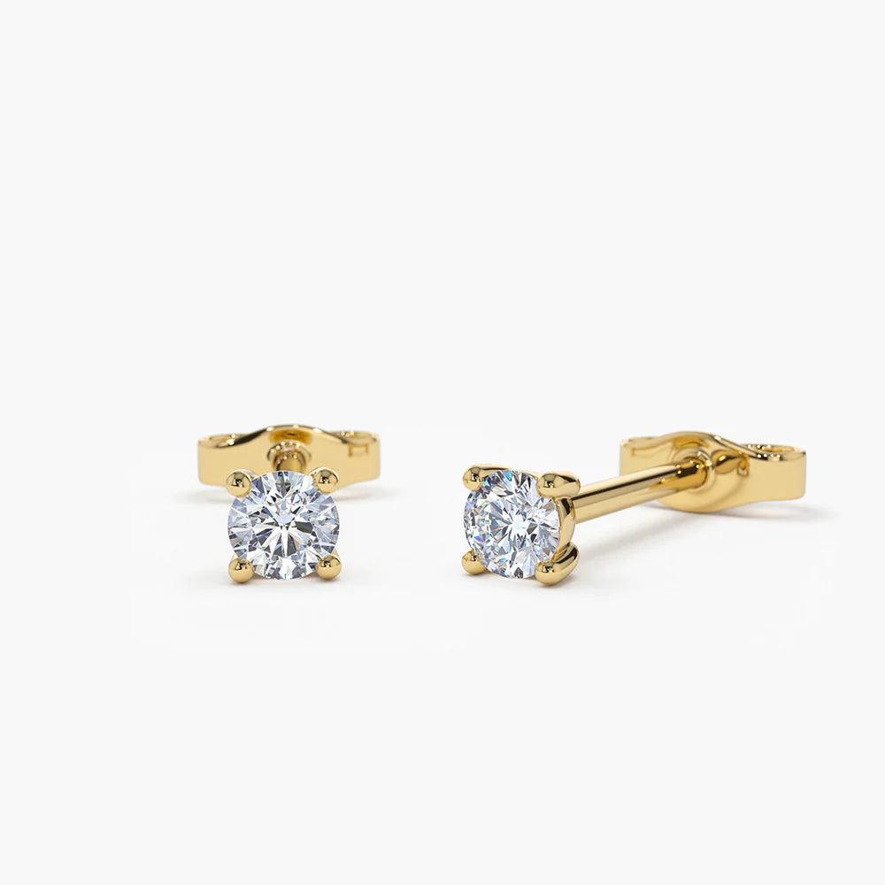 Solid Gold Prong Setting Round Diamond Studs