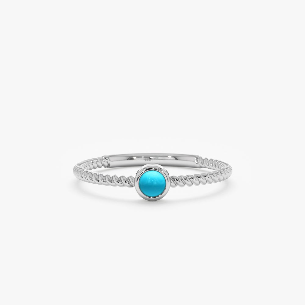 Solid Gold Twisted Band Turquoise Ring