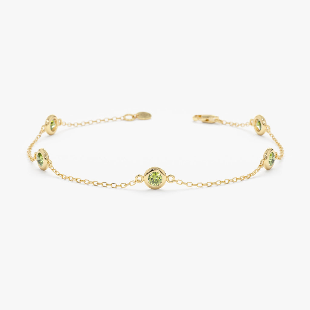Solid Gold Peridot Station Bracelet