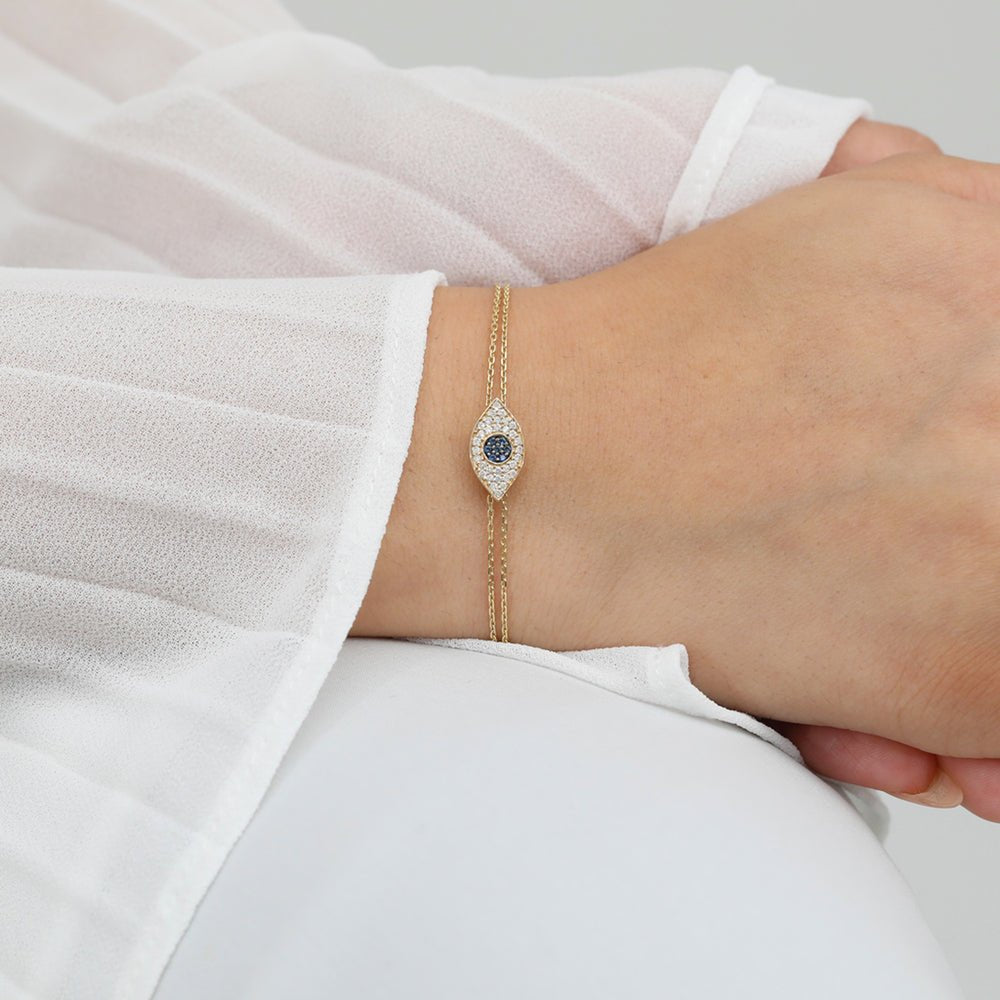 Solid Gold Bold Sapphire & Diamond Eye Bracelet