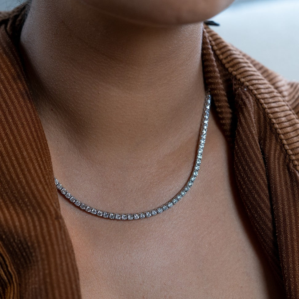 18K Solid Gold 14 CT Diamond Tennis Necklace
