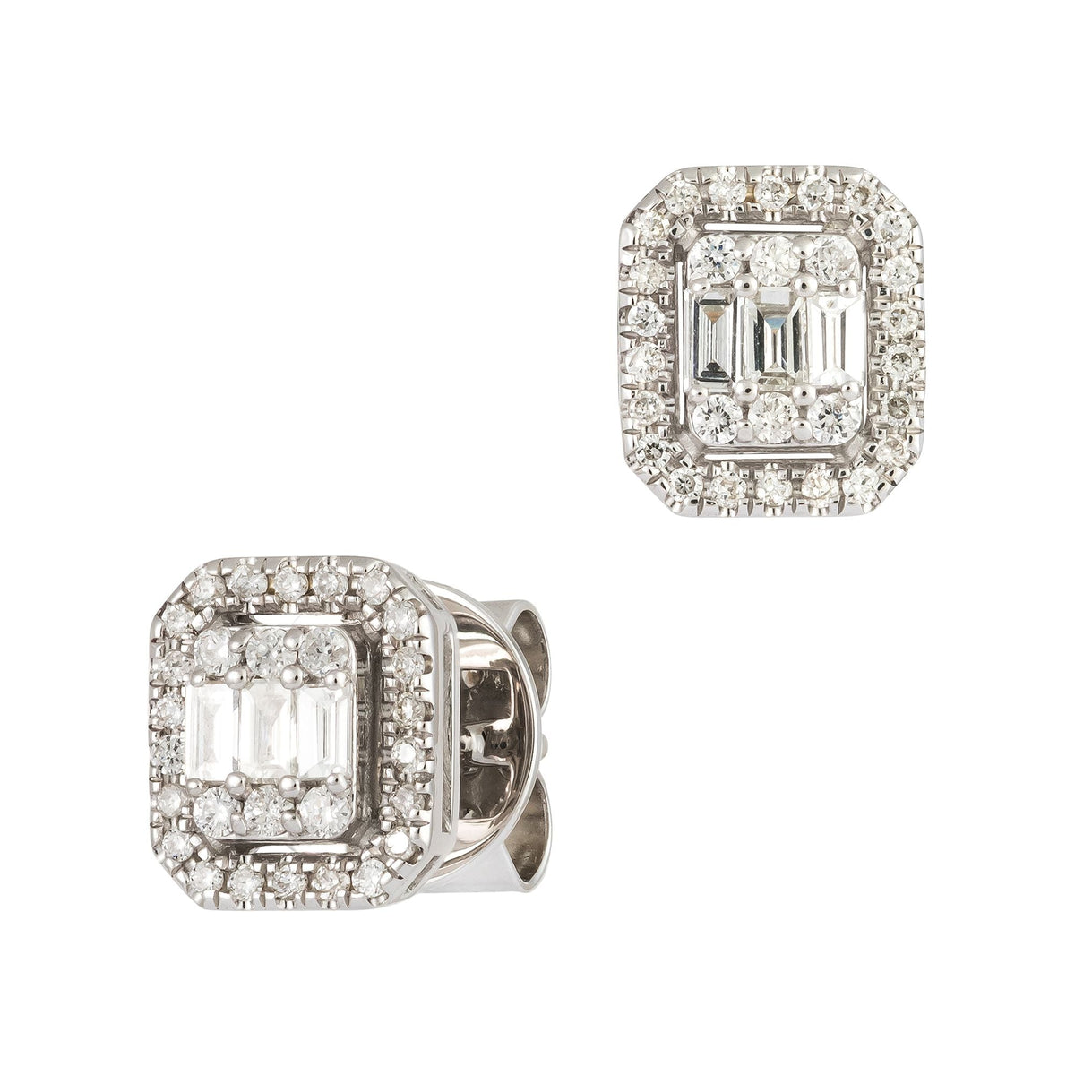 Solid Gold Marquise Illusion Baguette Stud Earring