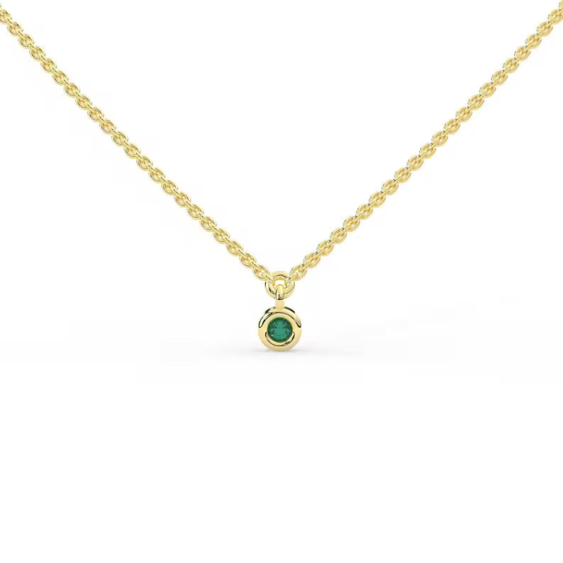 Solid Gold Bezel Set Emerald Necklace