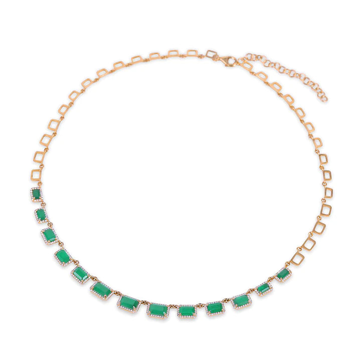 Solid Gold Graduated Emerald & Diamond Necklace