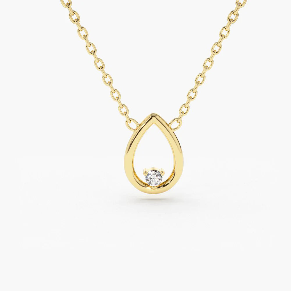 Solid Gold Floating Teardrop Diamond Necklace